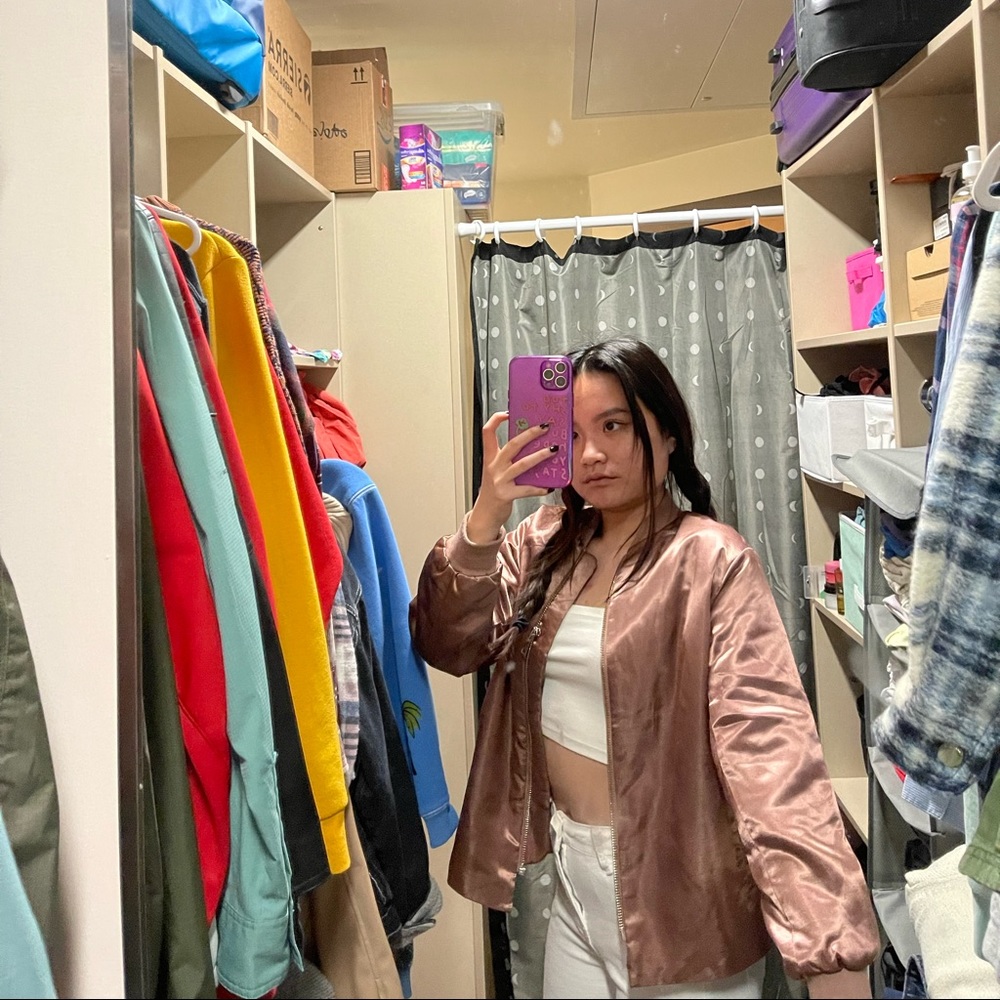TOPSHOP rose gold bomber jacket